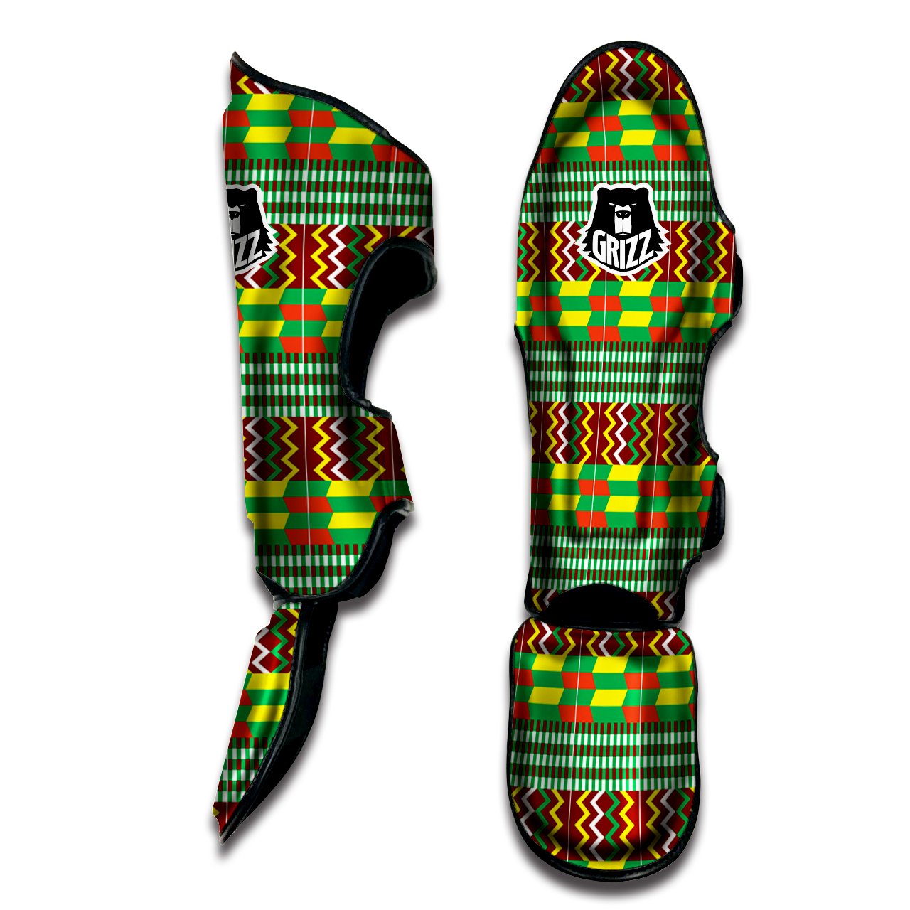 Kente Tribal West African Print Pattern Muay Thai Shin Guards-grizzshop