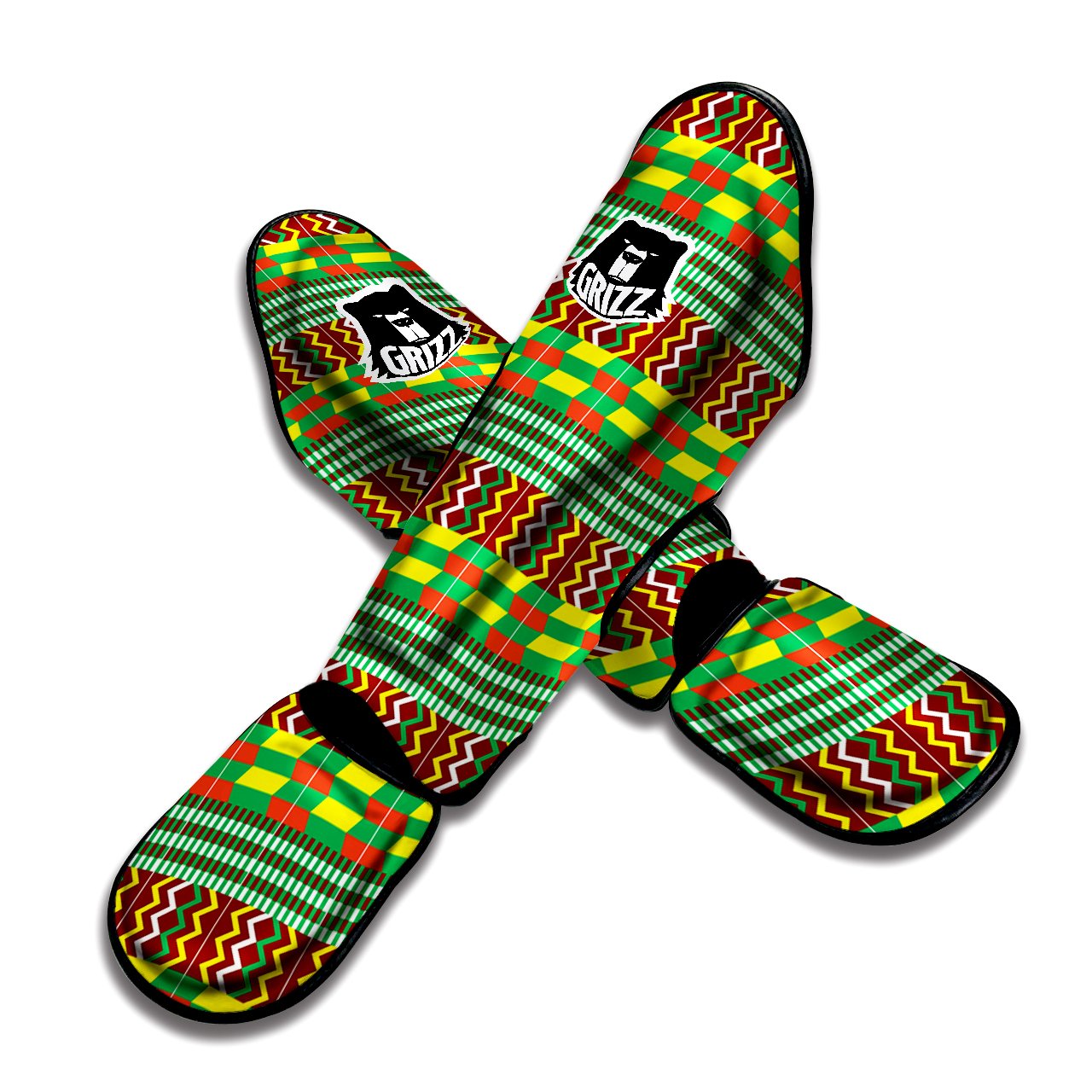 Kente Tribal West African Print Pattern Muay Thai Shin Guards-grizzshop