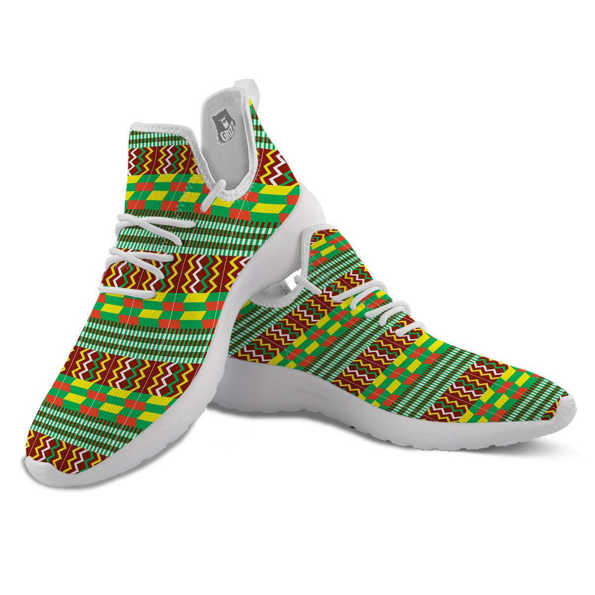 Kente Tribal West African Print Pattern White Athletic Shoes-grizzshop