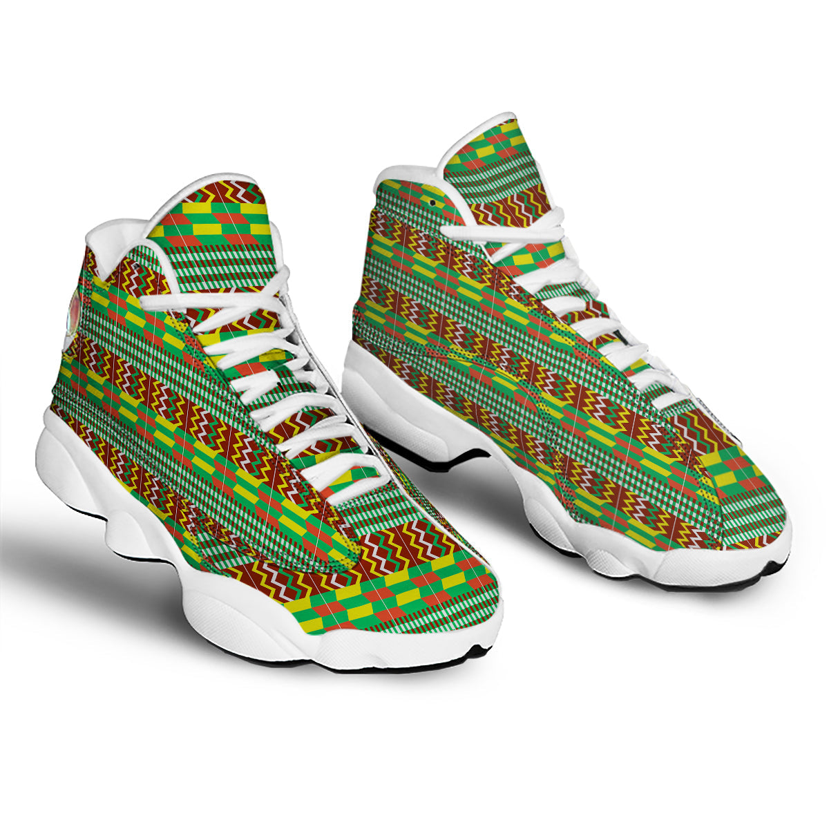Kente Tribal West African Print Pattern White Basketball Shoes-grizzshop