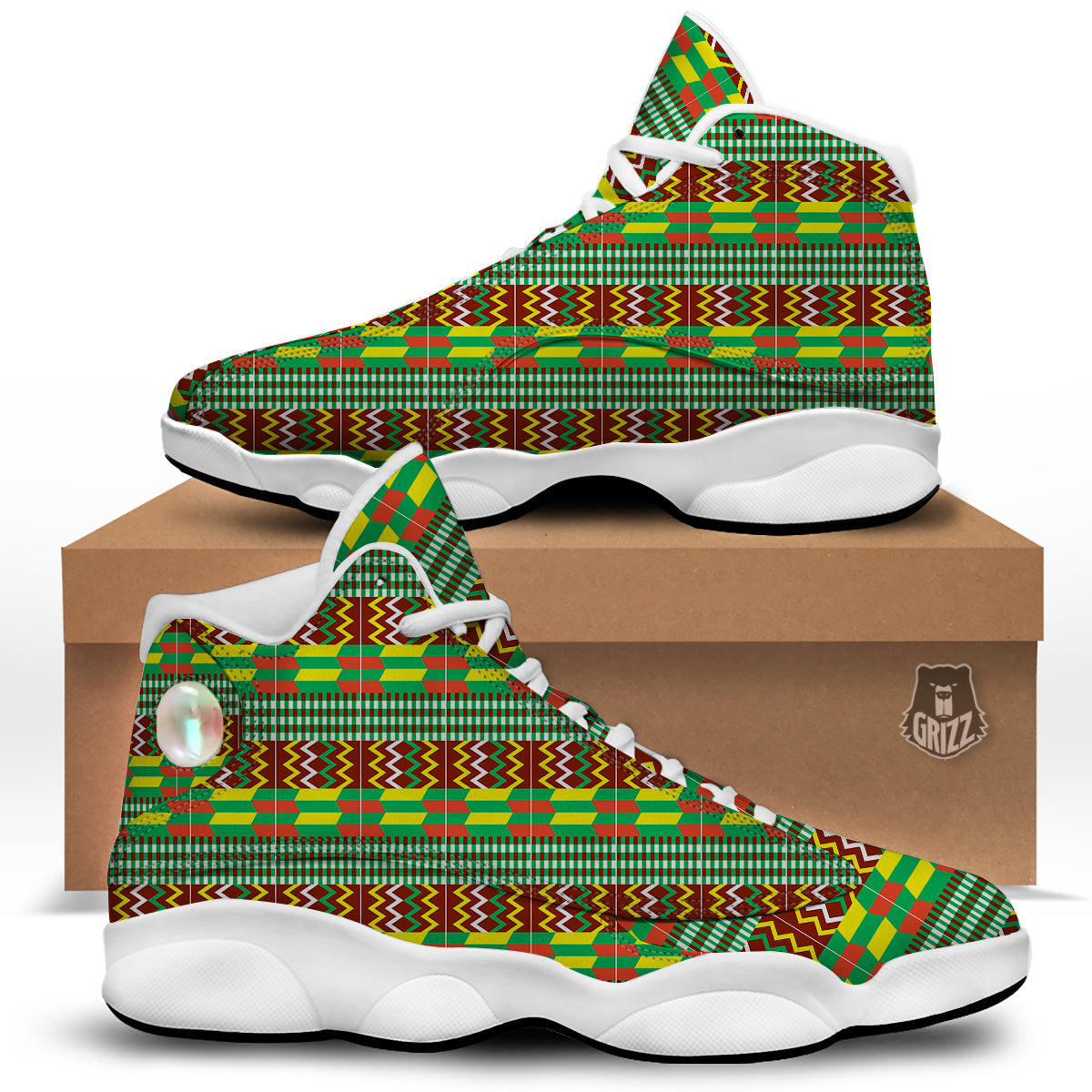 Kente Tribal West African Print Pattern White Basketball Shoes-grizzshop