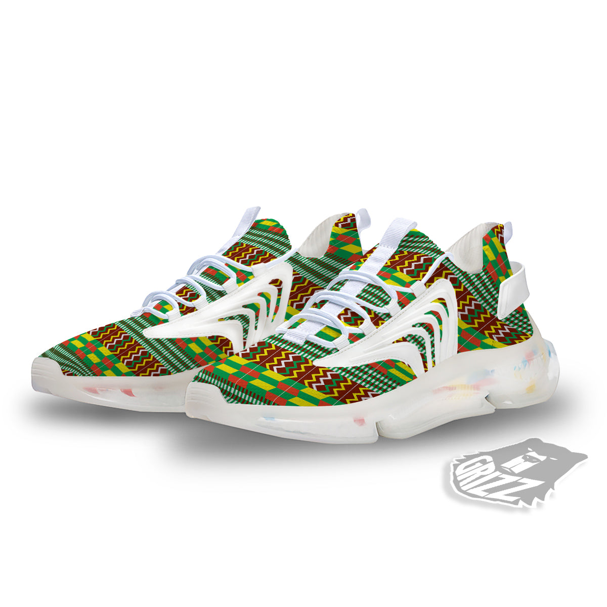 Kente Tribal West African Print Pattern White Gym Shoes-grizzshop