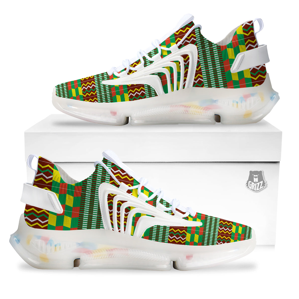 Kente Tribal West African Print Pattern White Gym Shoes-grizzshop