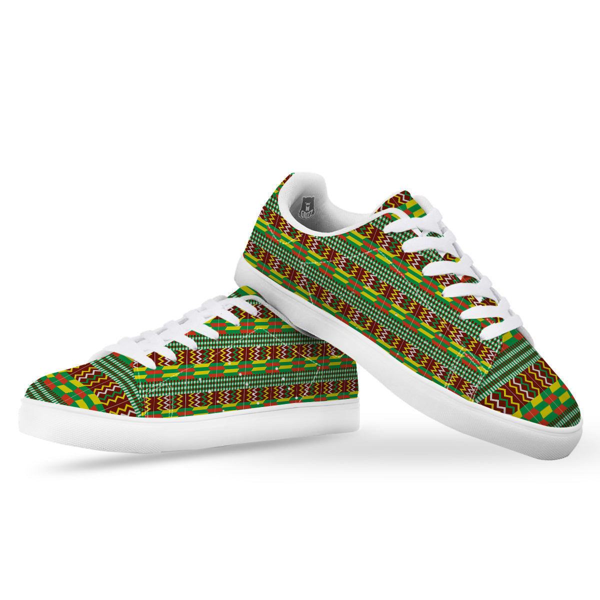 Kente Tribal West African Print Pattern White Low Top Sneakers-grizzshop