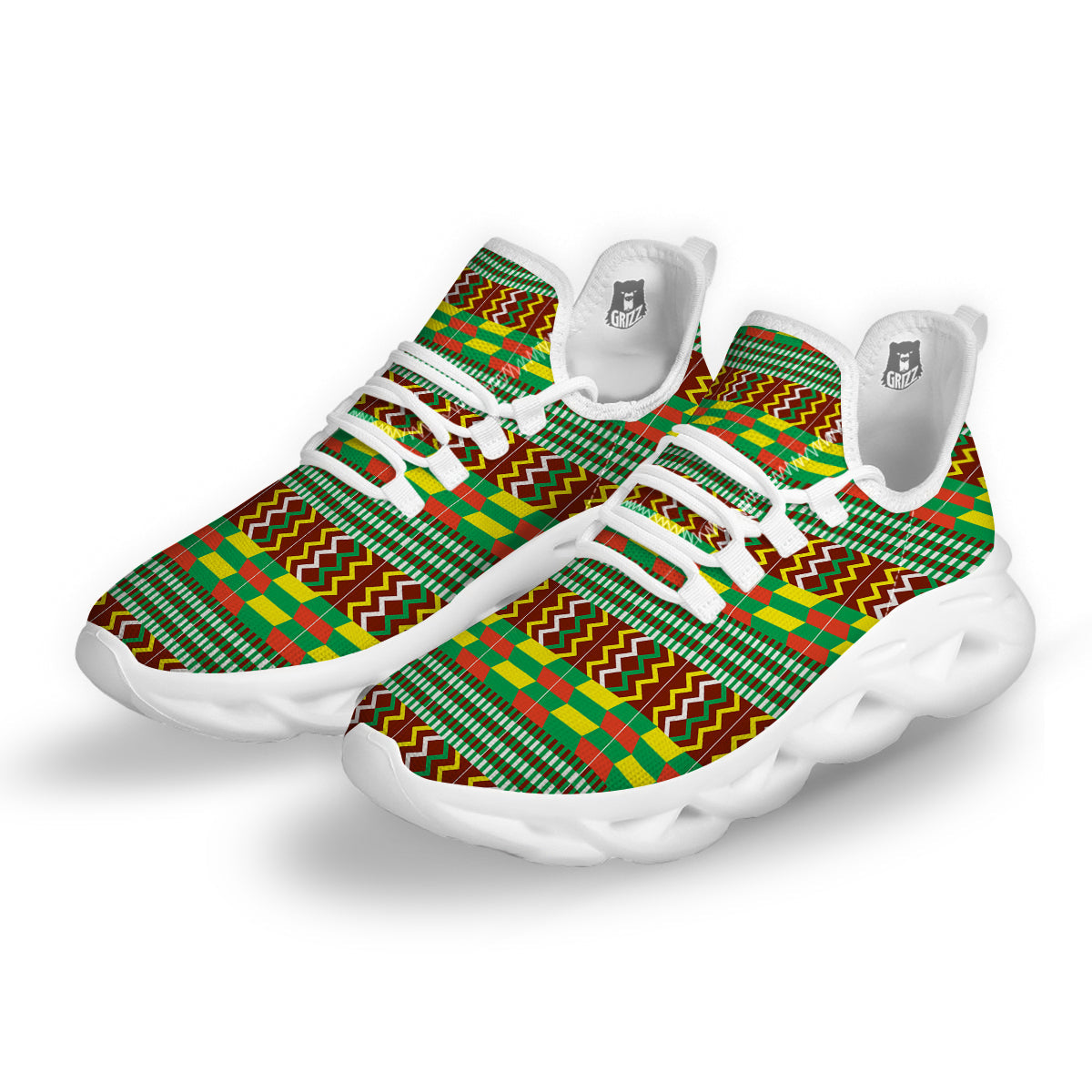 Kente Tribal West African Print Pattern White Running Shoes-grizzshop