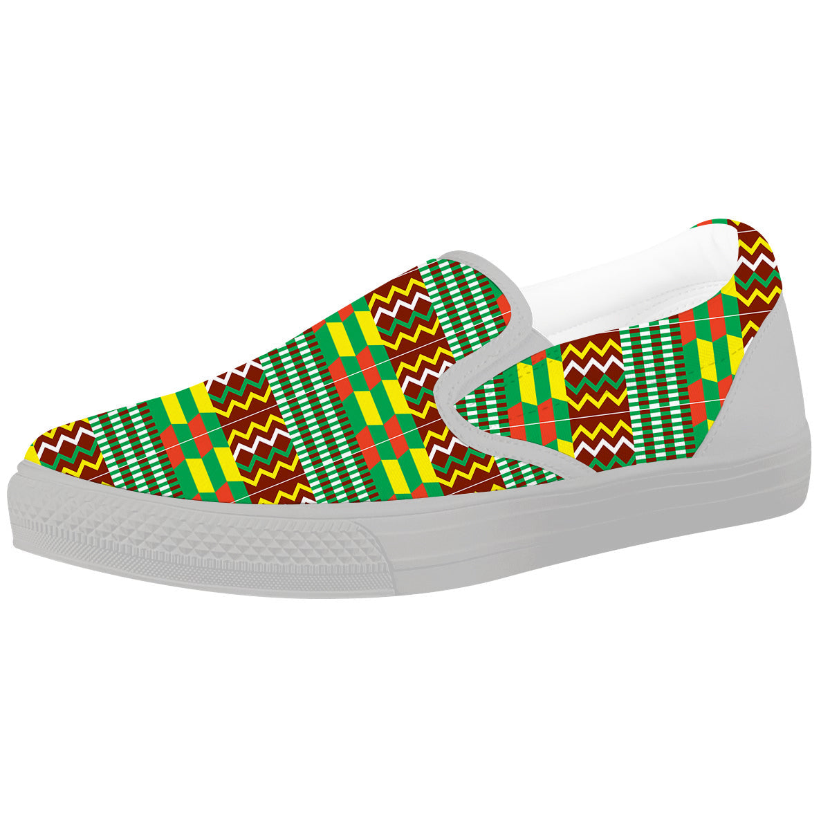 Kente Tribal West African Print Pattern White Slip On Shoes-grizzshop