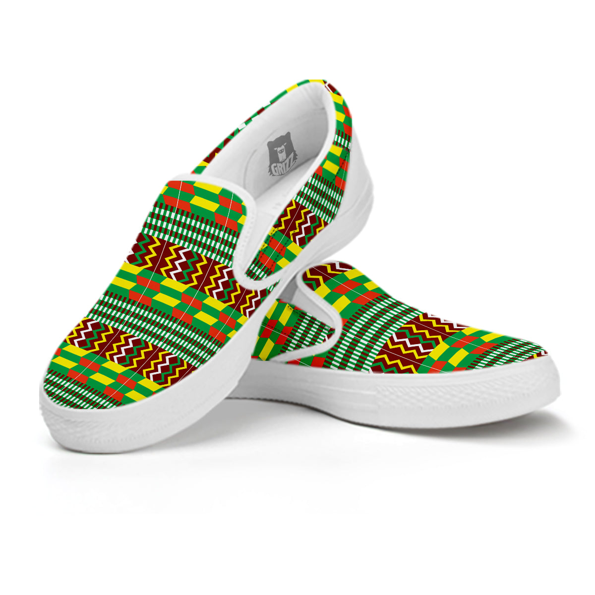 Kente Tribal West African Print Pattern White Slip On Shoes-grizzshop