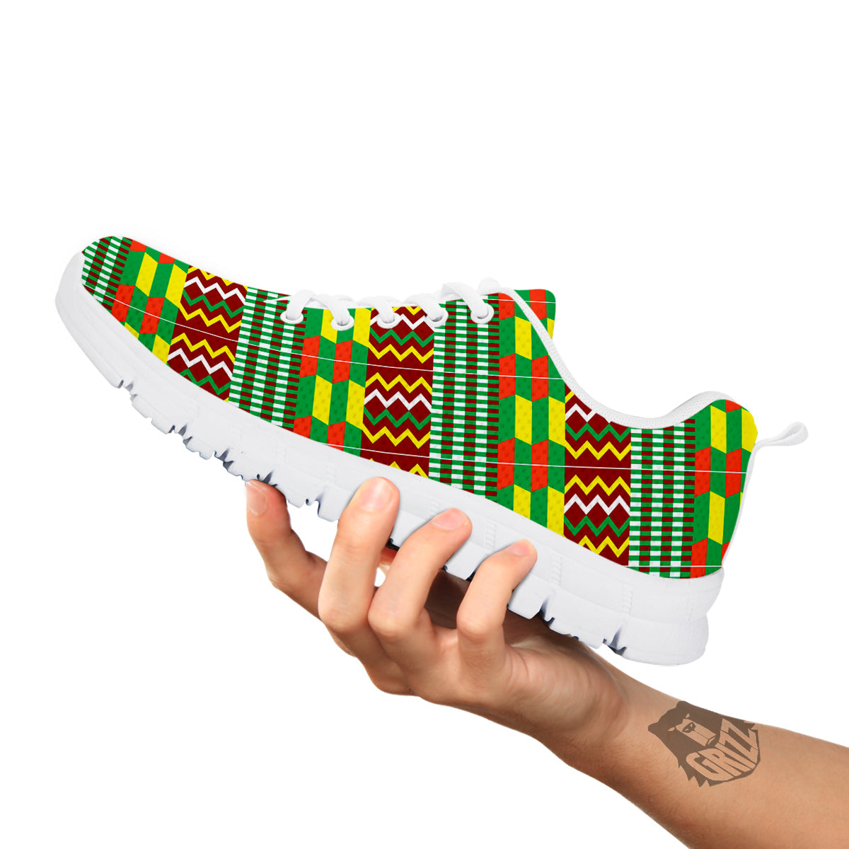 Kente Tribal West African Print Pattern White Sneaker-grizzshop