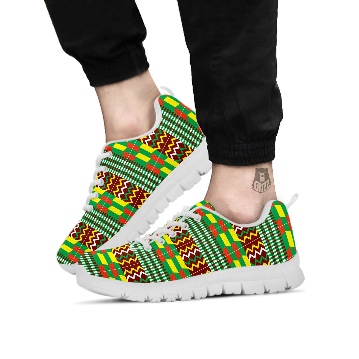 Kente Tribal West African Print Pattern White Sneaker-grizzshop