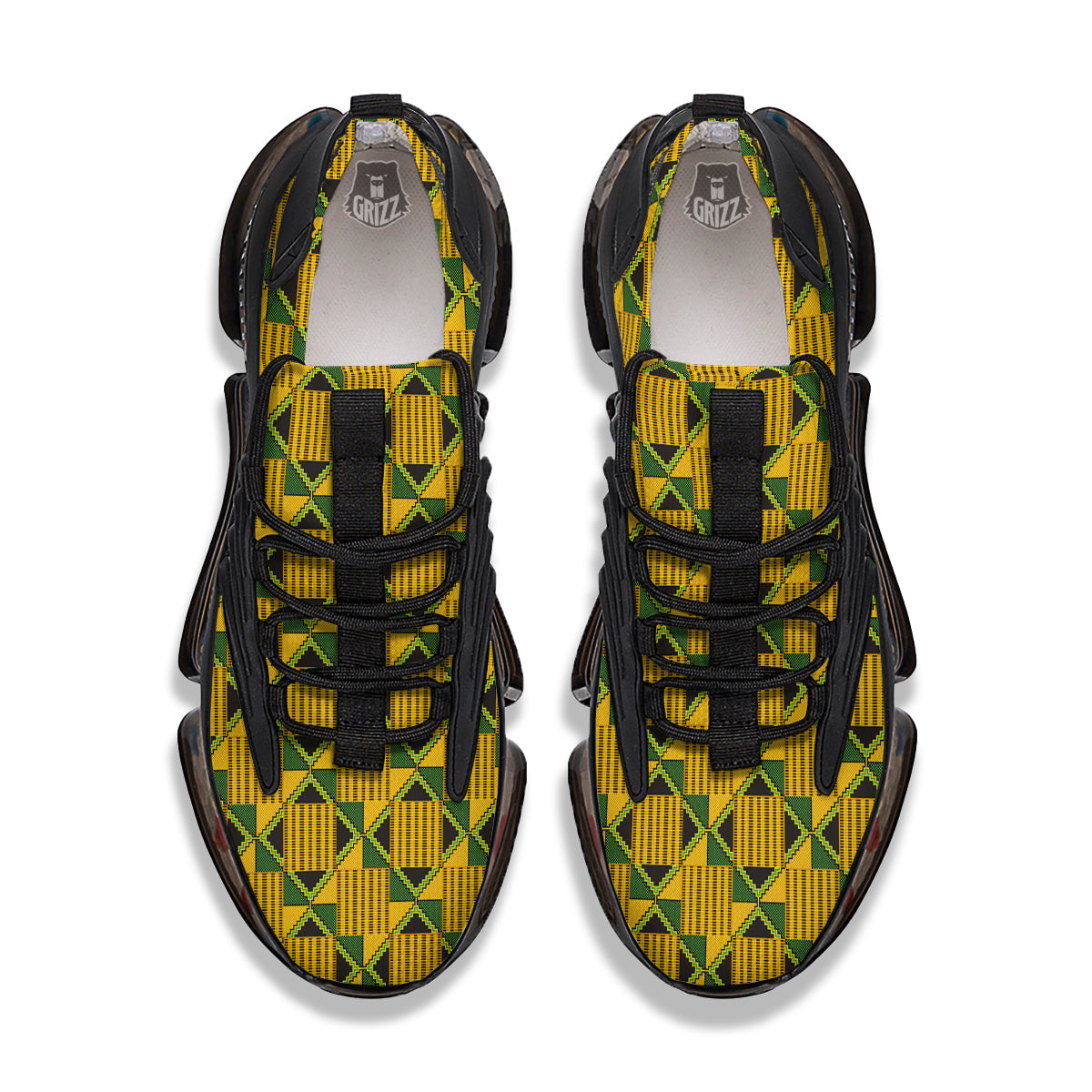 Kente Yellow Print Pattern Black Gym Shoes-grizzshop