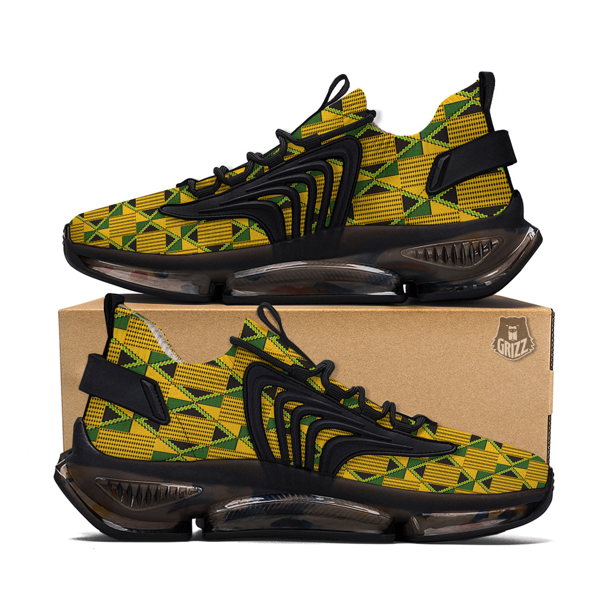 Kente Yellow Print Pattern Black Gym Shoes-grizzshop