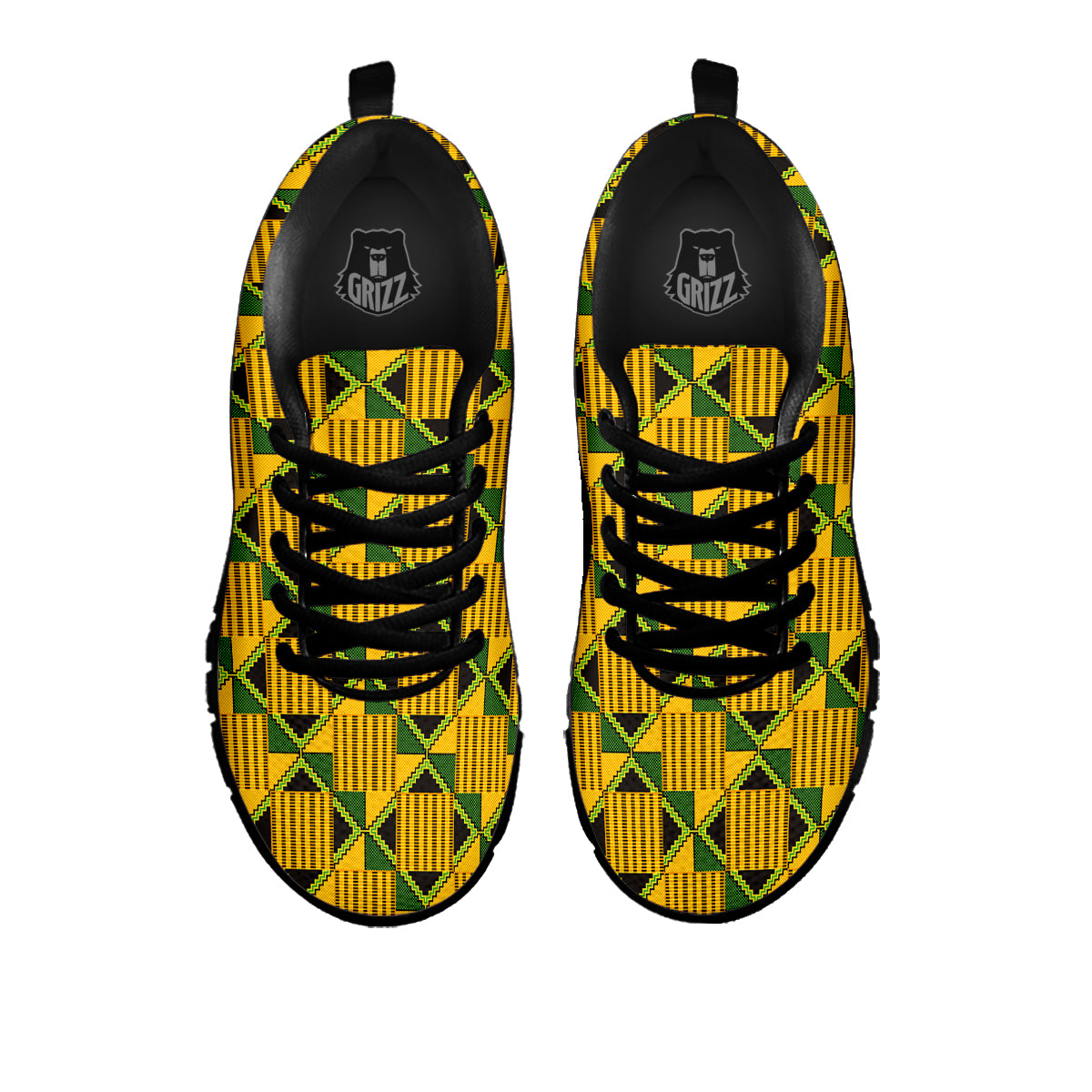 Kente Yellow Print Pattern Black Sneaker-grizzshop