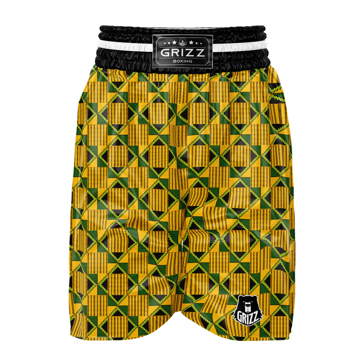 Kente Yellow Print Pattern Boxing Shorts-grizzshop