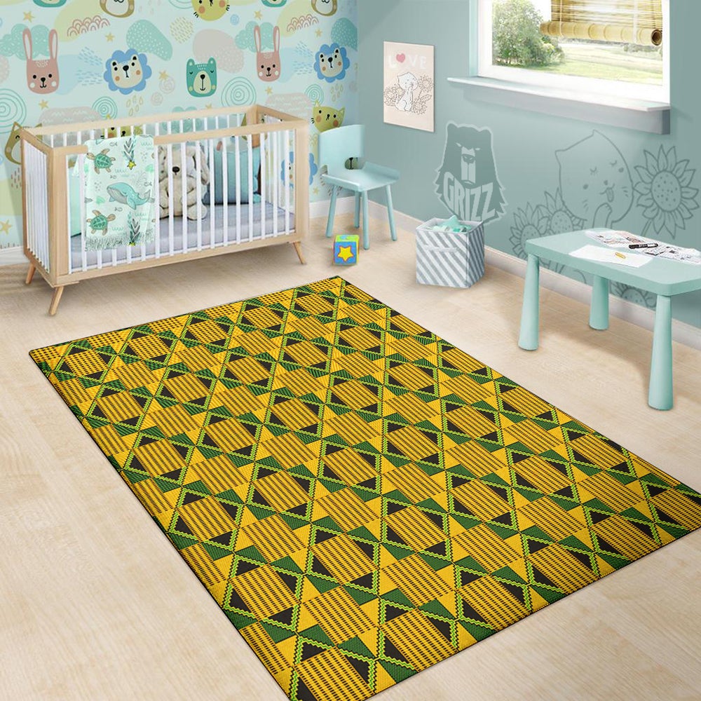 Kente Yellow Print Pattern Floor Mat-grizzshop