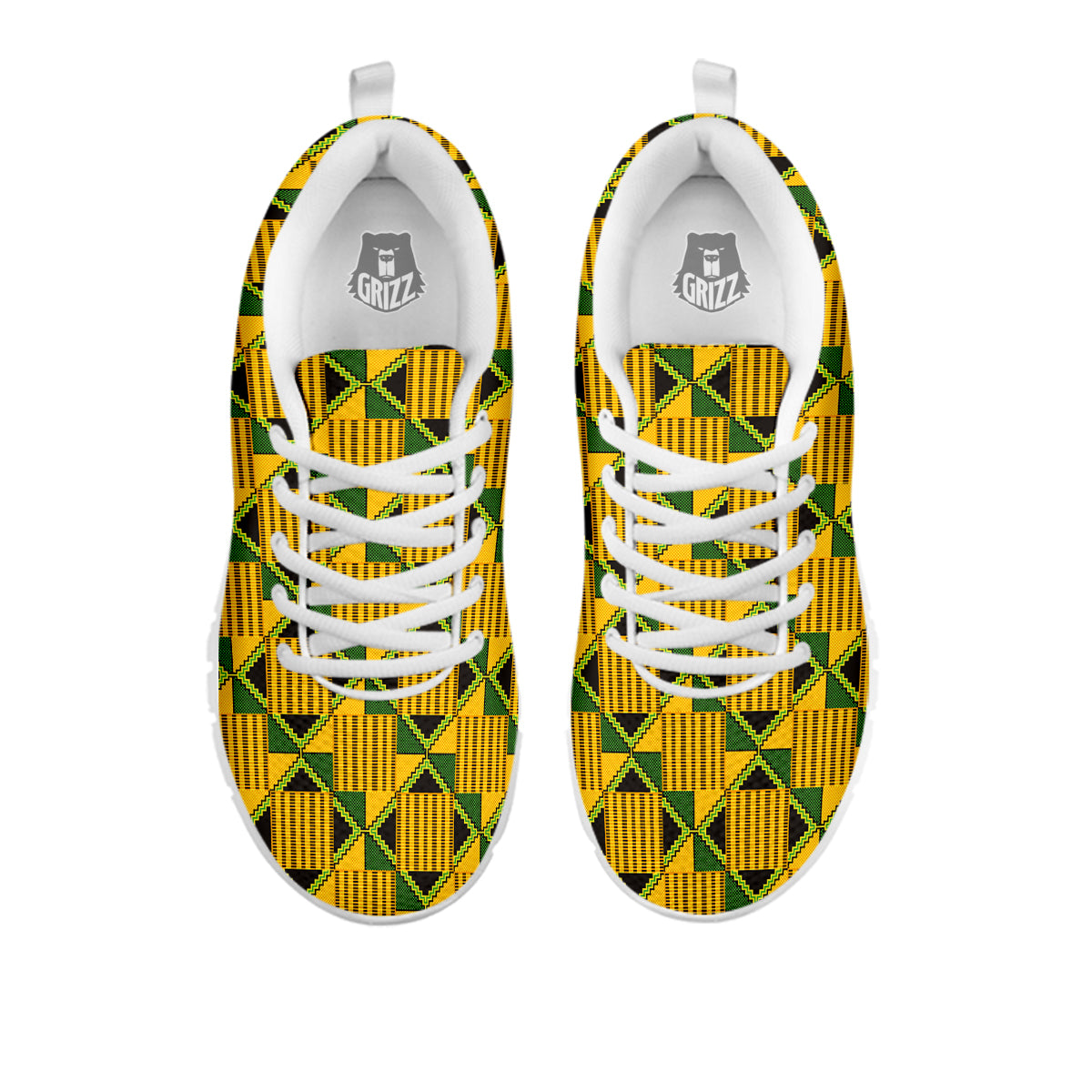 Kente Yellow Print Pattern White Sneaker-grizzshop