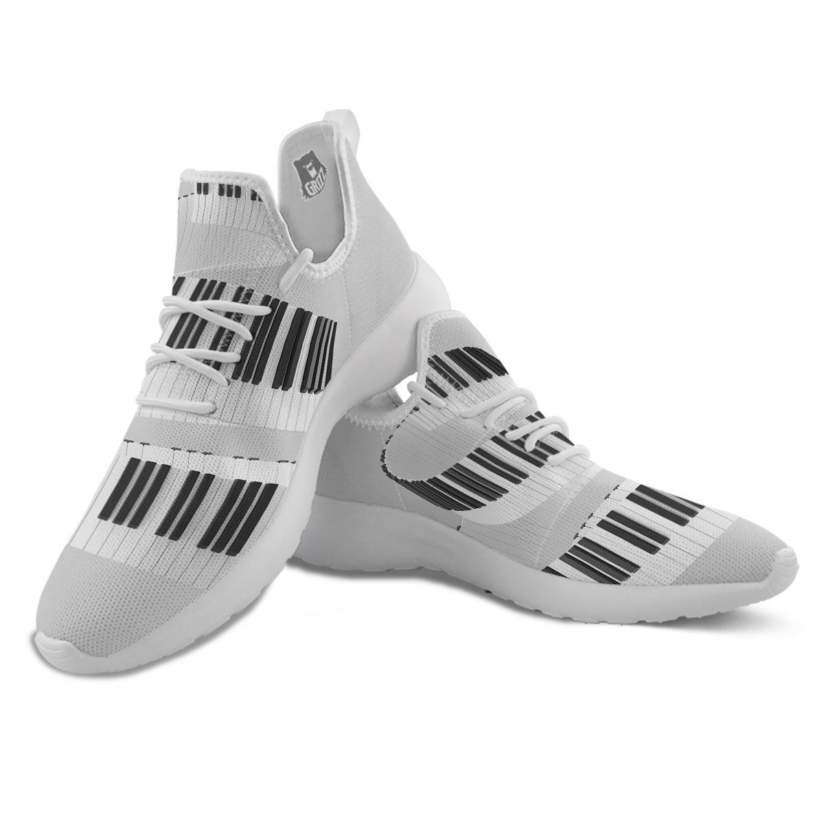 Keyboard Spiral Piano Print White Athletic Shoes-grizzshop