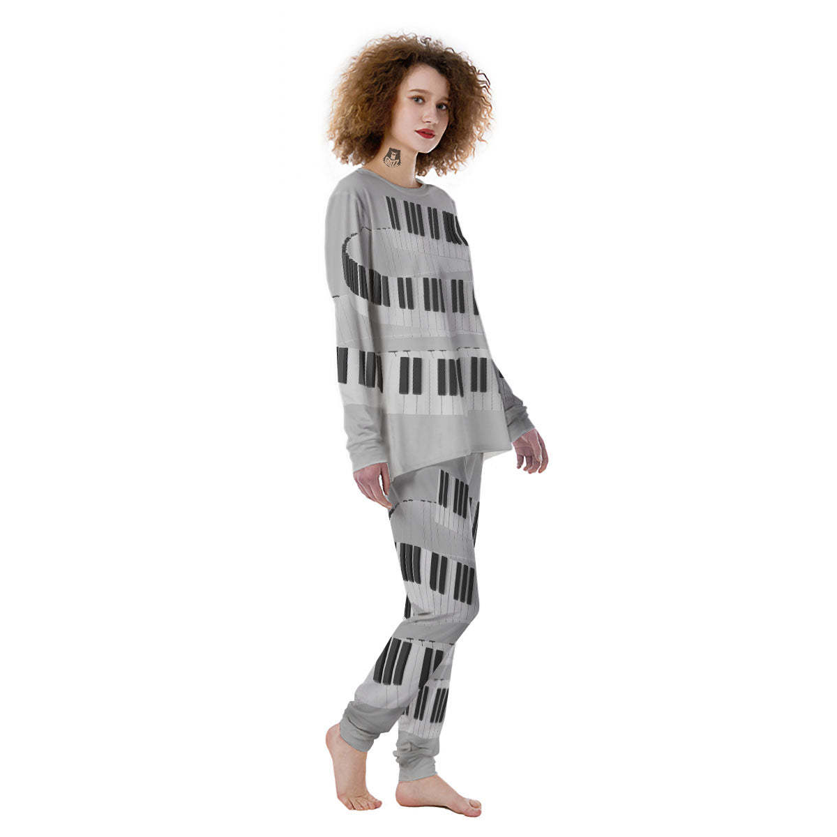 Keyboard Spiral Piano Print Women's Pajamas-grizzshop