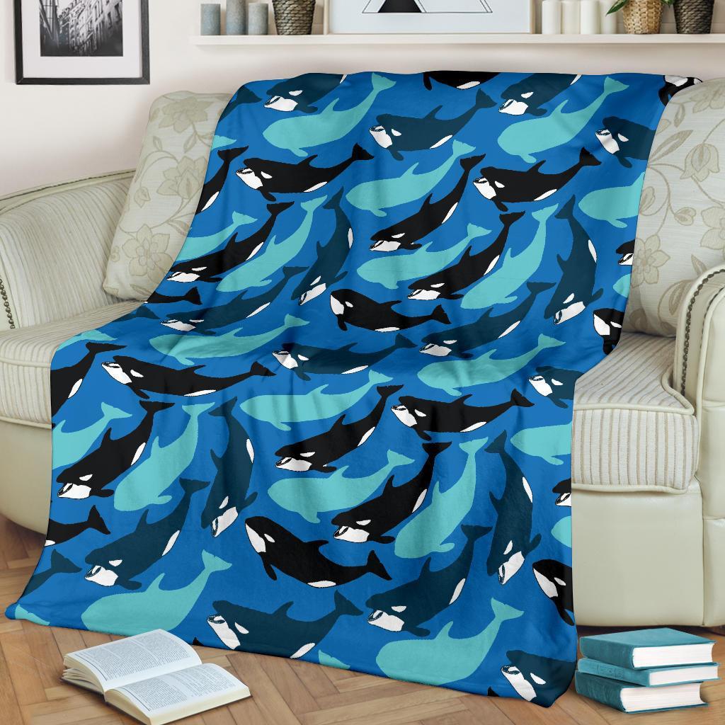 Killer Whale Orca Pattern Print Blanket-grizzshop