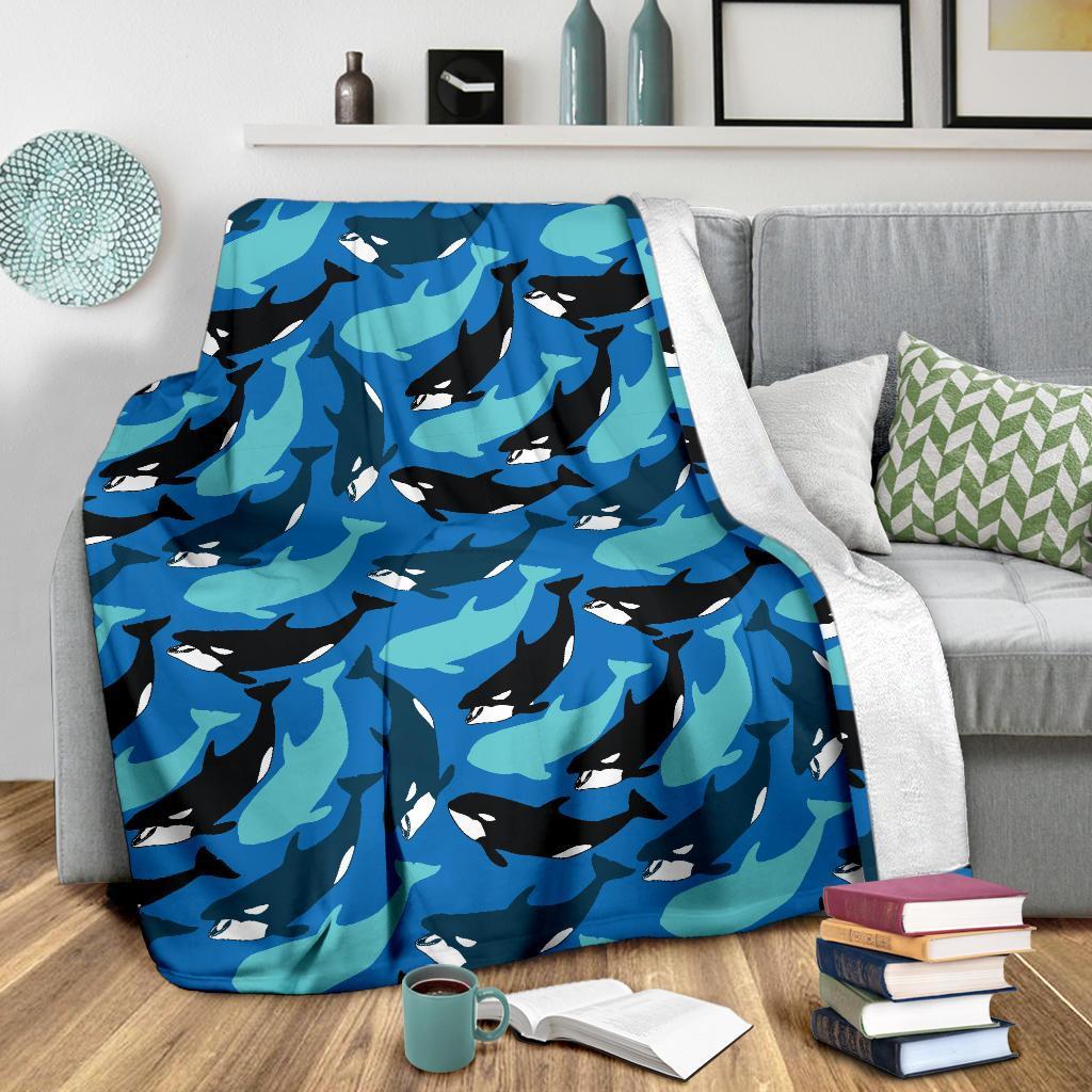 Killer Whale Orca Pattern Print Blanket-grizzshop