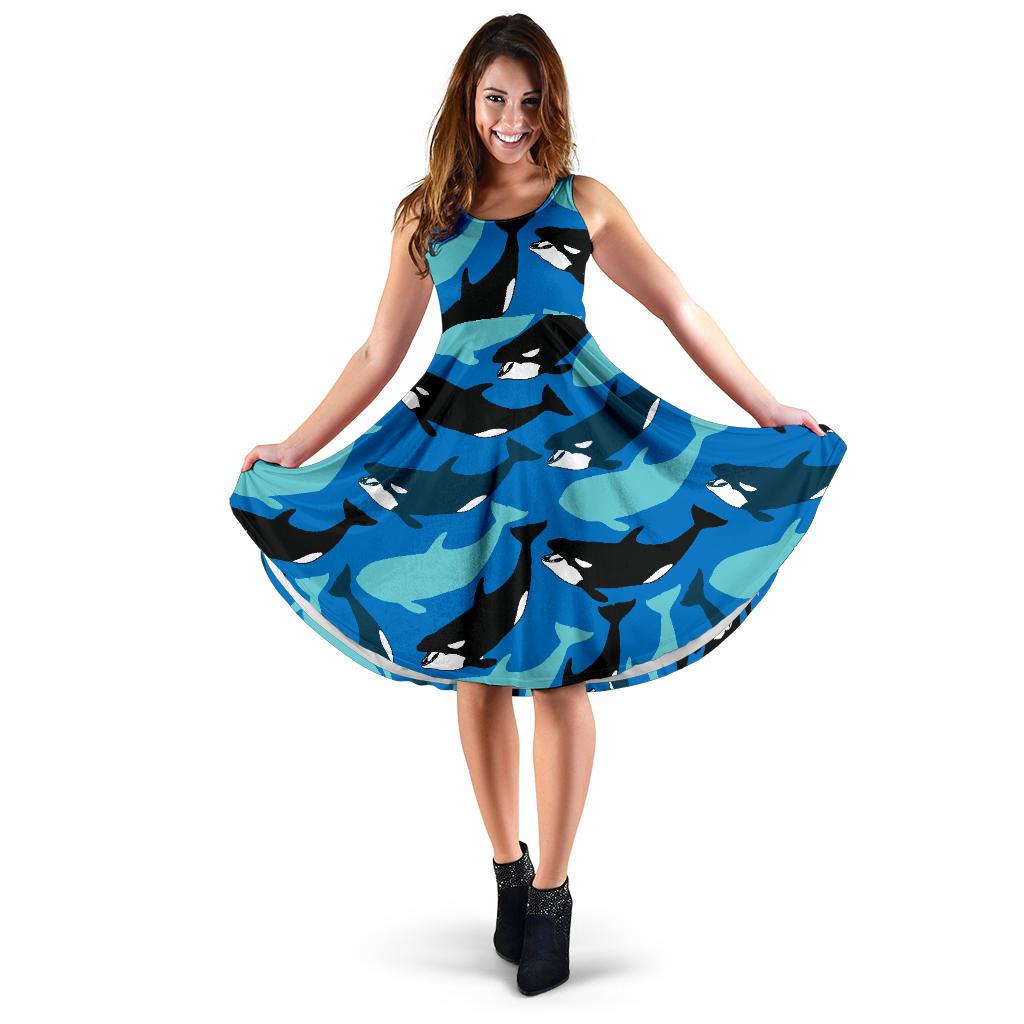 Killer Whale Orca Pattern Print Dress-grizzshop