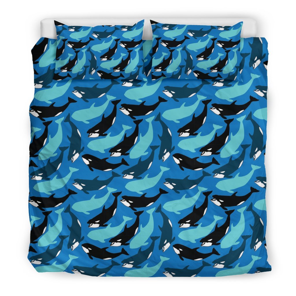 Killer Whale Orca Pattern Print Duvet Cover Bedding Set-grizzshop