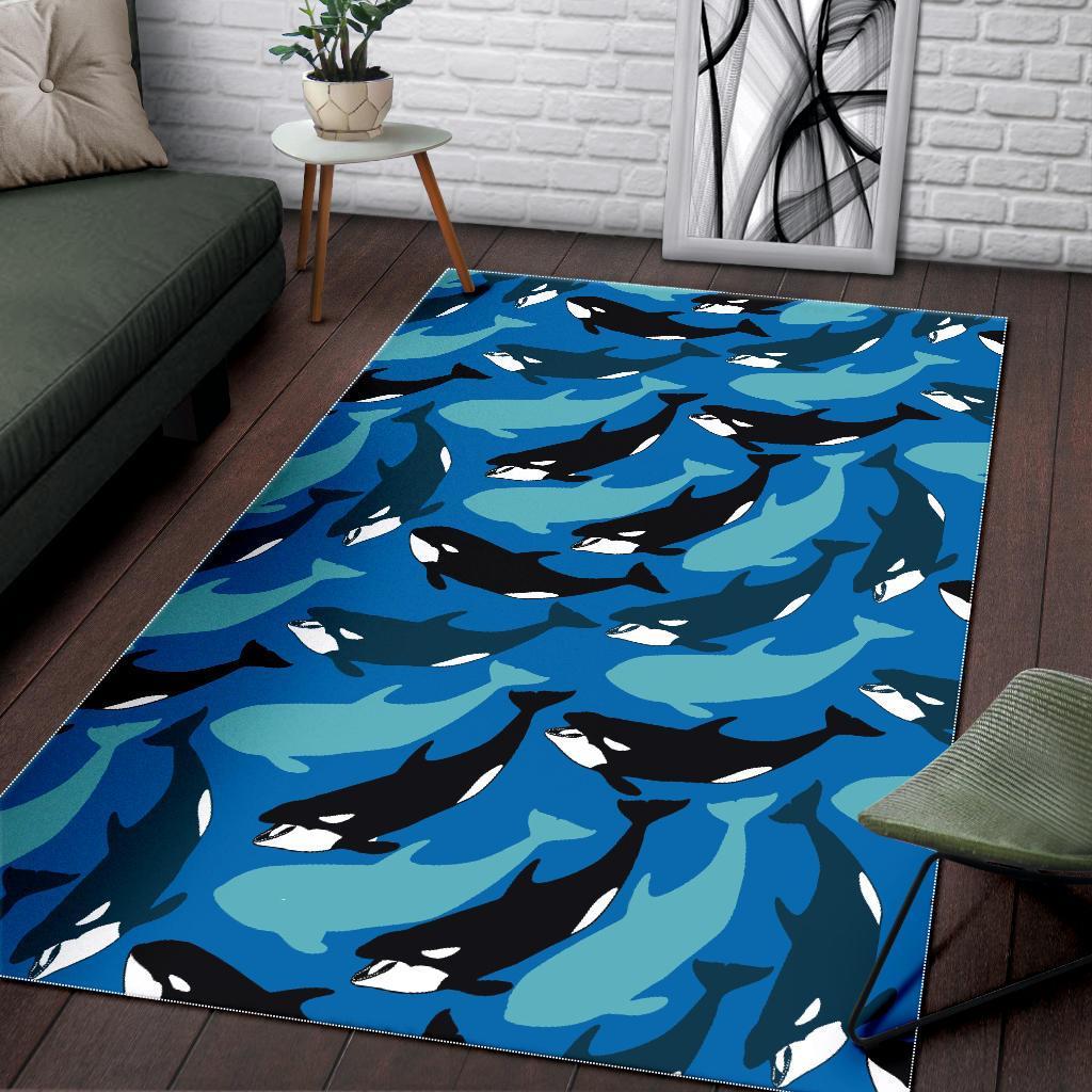 Killer Whale Orca Pattern Print Floor Mat-grizzshop