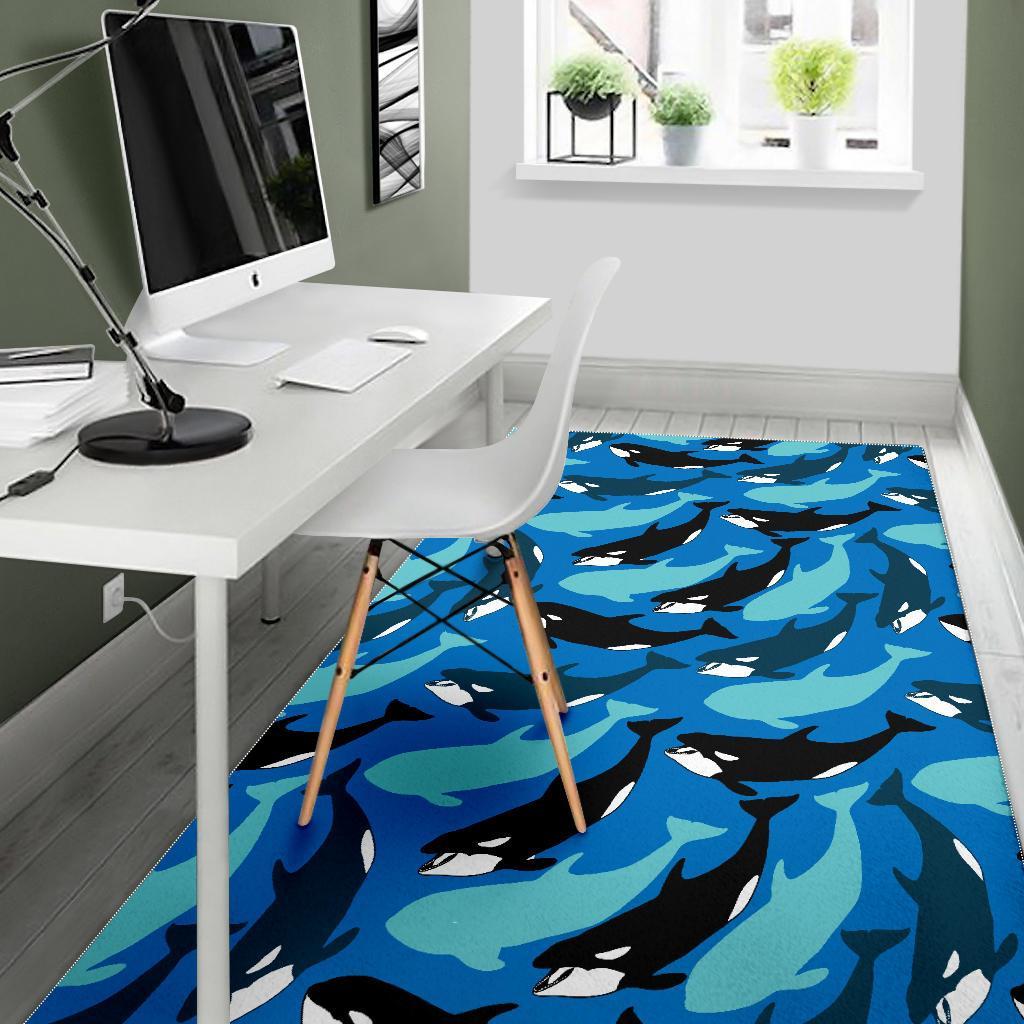 Killer Whale Orca Pattern Print Floor Mat-grizzshop