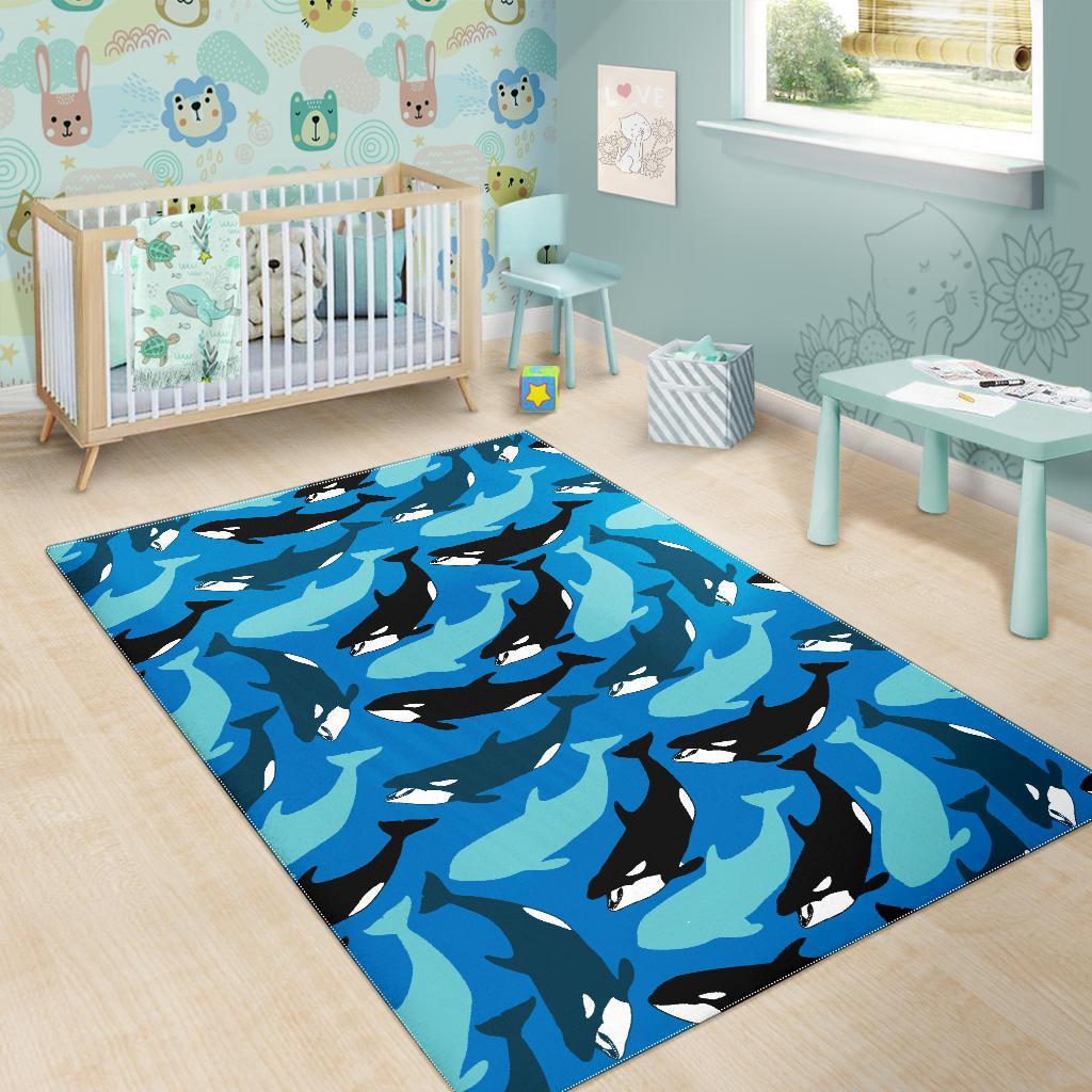 Killer Whale Orca Pattern Print Floor Mat-grizzshop