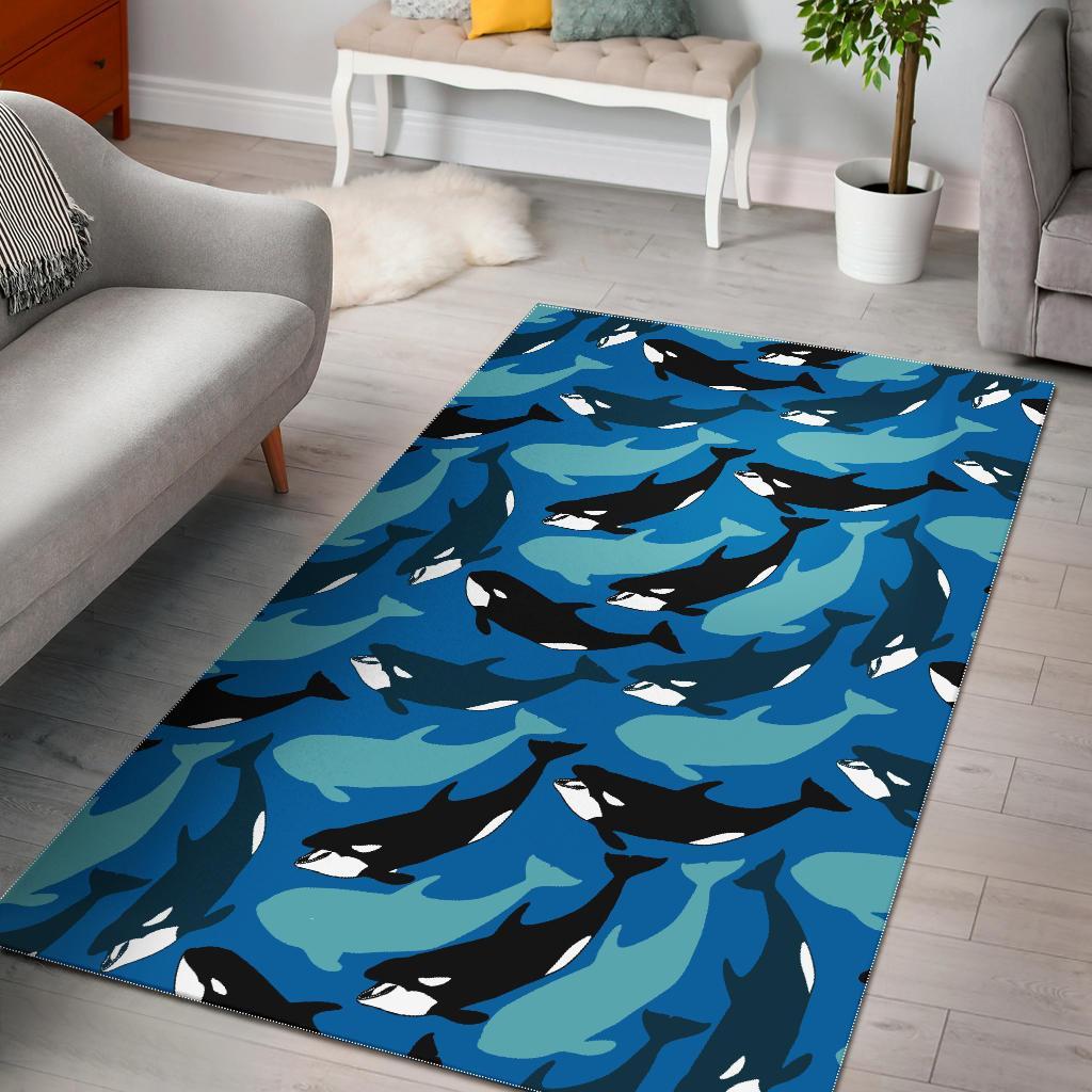 Killer Whale Orca Pattern Print Floor Mat-grizzshop