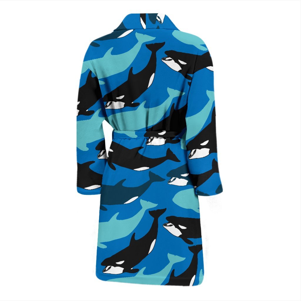 Killer Whale Orca Pattern Print Men Long Robe-grizzshop