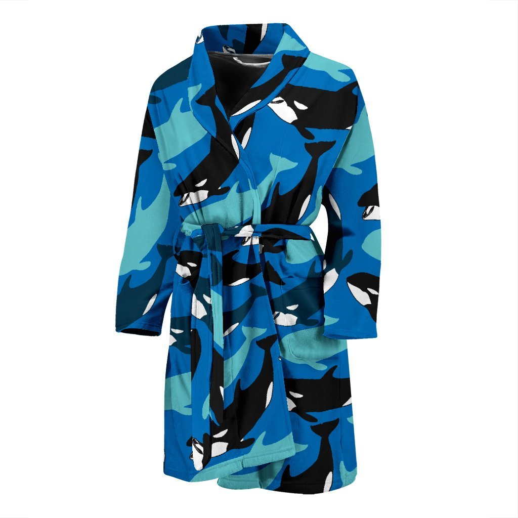 Killer Whale Orca Pattern Print Men Long Robe-grizzshop