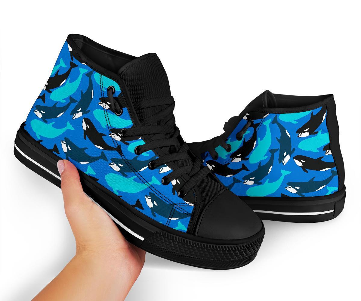 Killer Whale Orca Pattern Print Men Women's High Top Shoes-grizzshop