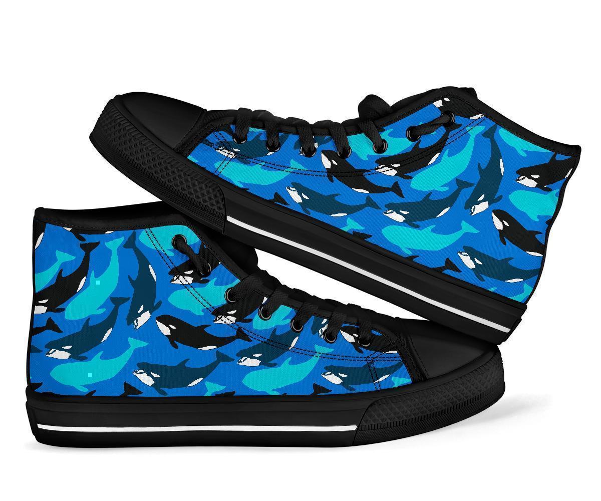 Killer Whale Orca Pattern Print Men Women's High Top Shoes-grizzshop