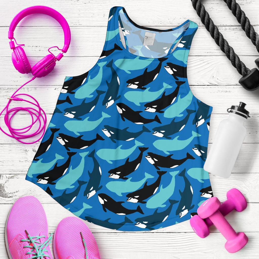 Killer Whale Orca Pattern Print Racerback Tank Tops-grizzshop