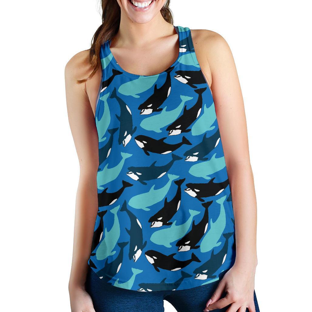 Killer Whale Orca Pattern Print Racerback Tank Tops-grizzshop