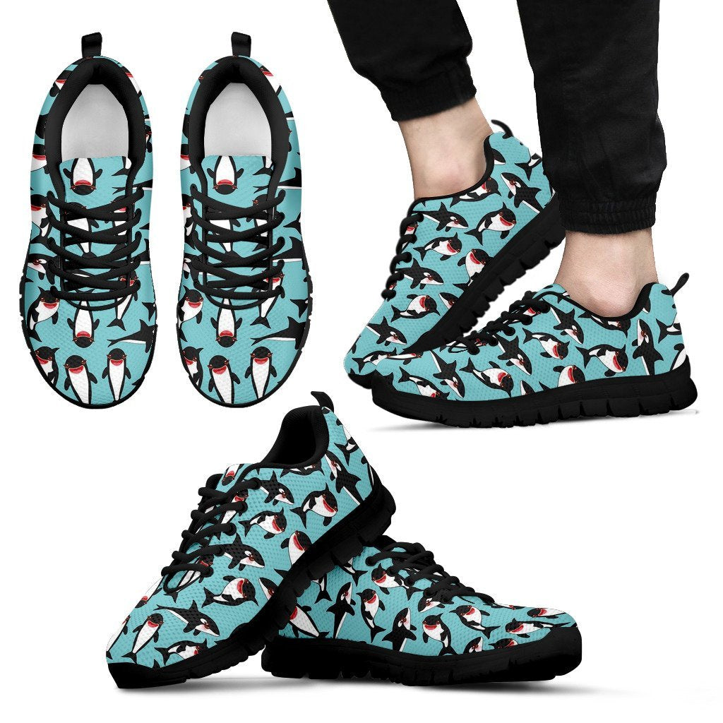 Killer Whale Orca Print Pattern Black Sneaker Shoes For Men Women-grizzshop