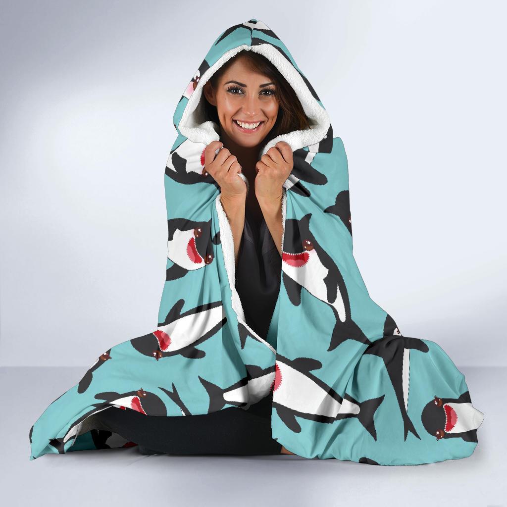 Killer Whale Orca Print Pattern Hooded Blanket-grizzshop