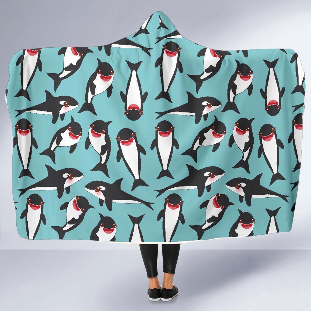 Killer Whale Orca Print Pattern Hooded Blanket-grizzshop