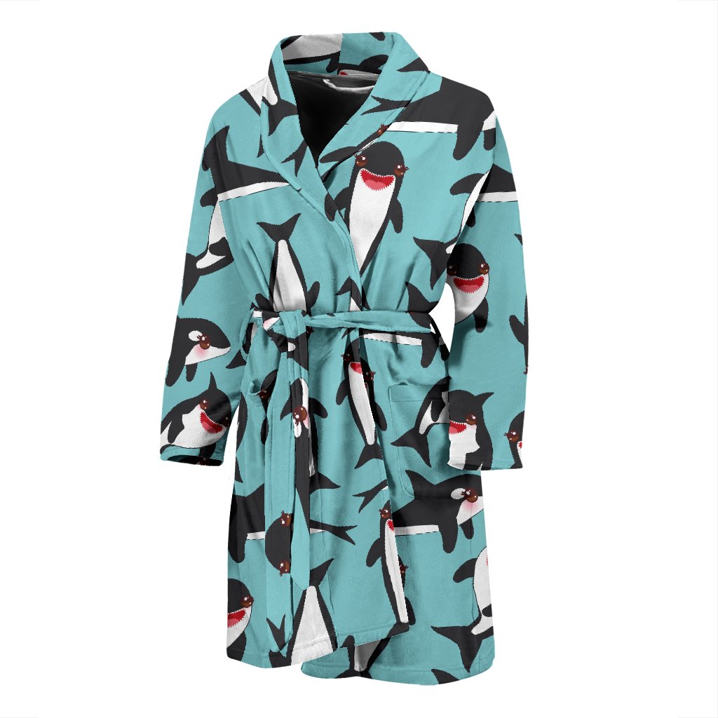 Killer Whale Orca Print Pattern Men Long Robe-grizzshop