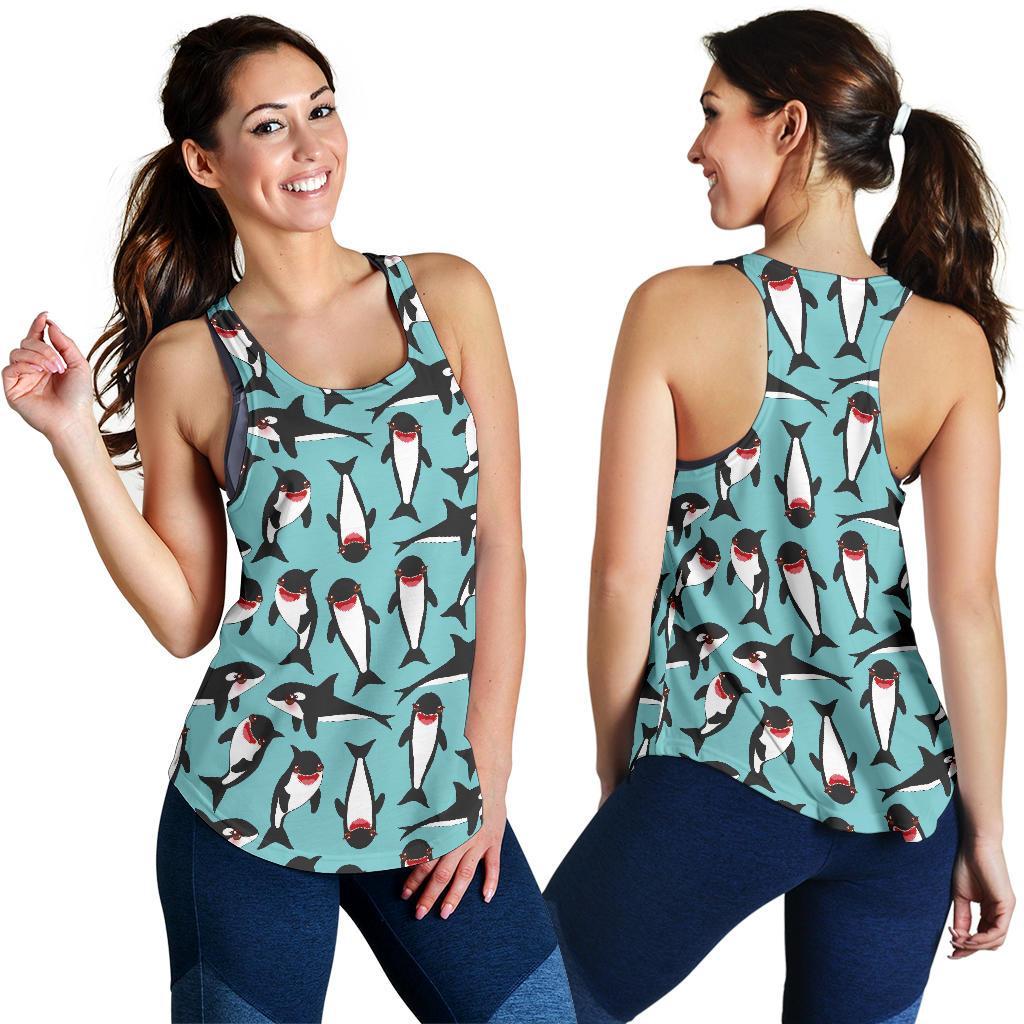 Killer Whale Orca Print Pattern Racerback Tank Tops-grizzshop