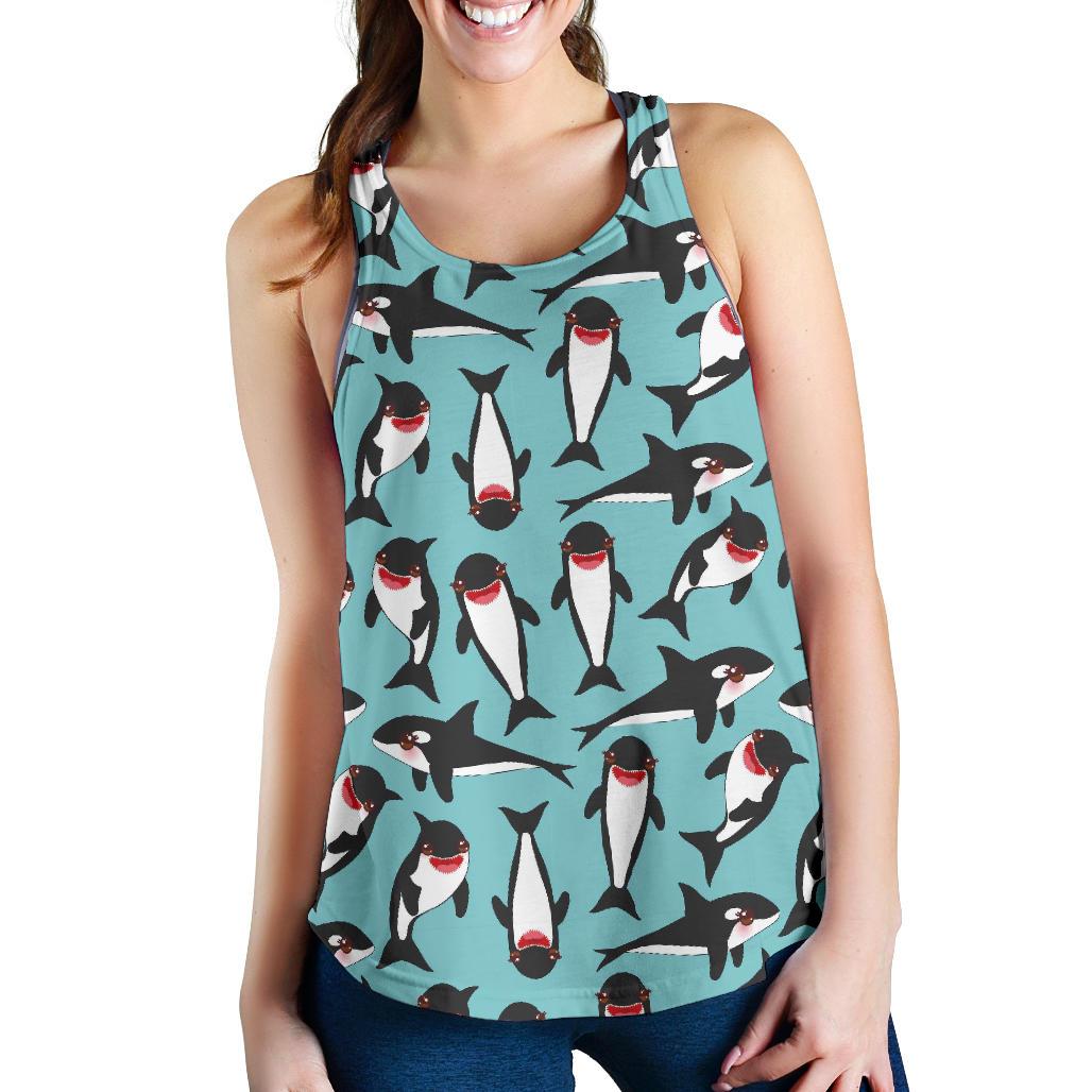 Killer Whale Orca Print Pattern Racerback Tank Tops-grizzshop