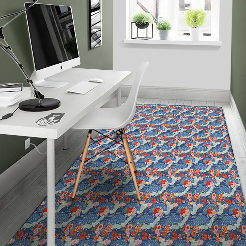 Kimono Bird Crane Print Pattern Floor Mat-grizzshop
