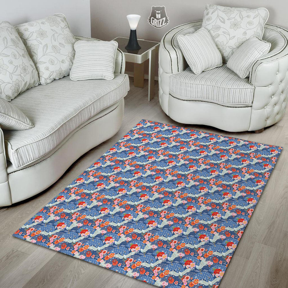 Kimono Bird Crane Print Pattern Floor Mat-grizzshop