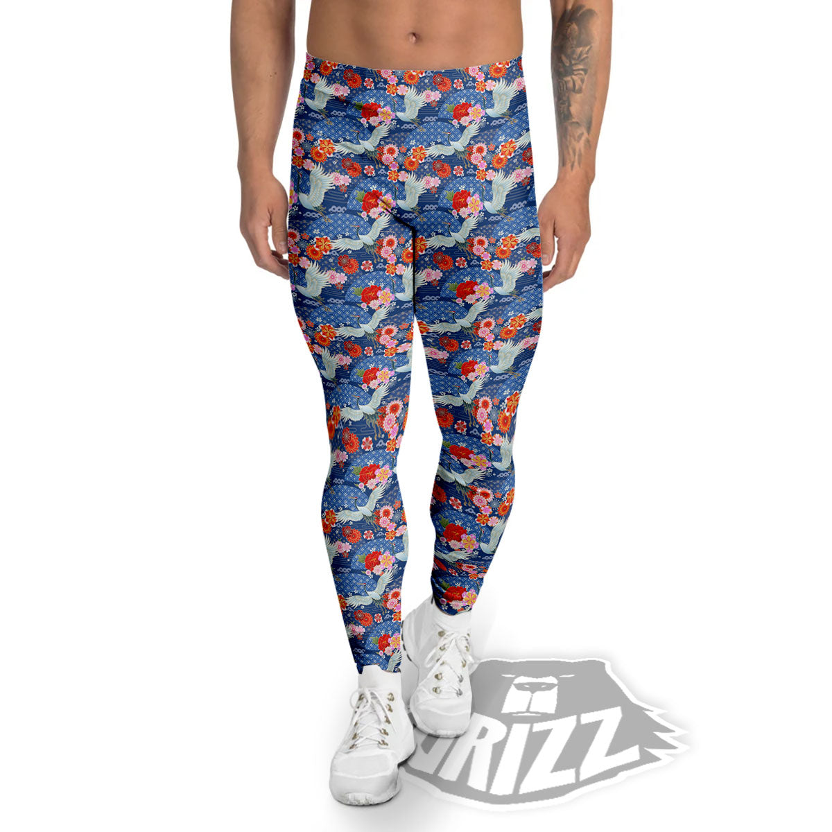 Kimono Bird Crane Print Pattern Men's Leggings-grizzshop
