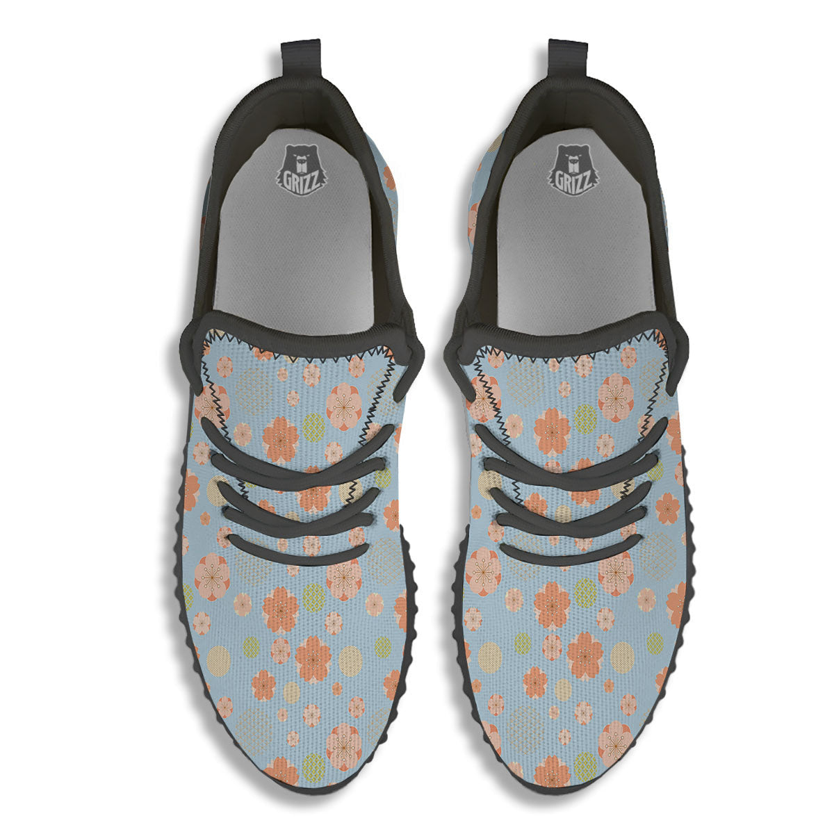 Kimono Cherry Blossom Print Pattern Black Walking Shoes-grizzshop