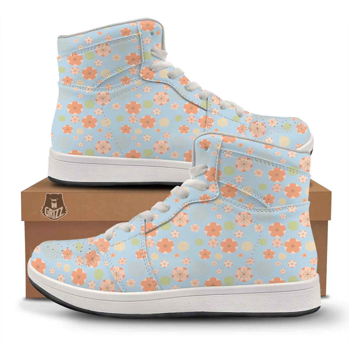 Kimono Cherry Blossom Print Pattern High Top Sneakers-grizzshop