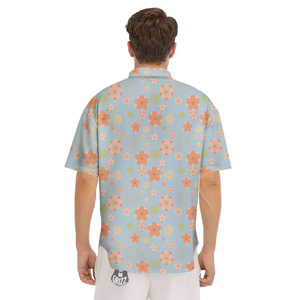 Kimono Cherry Blossom Print Pattern Men's Short Sleeve Shirts