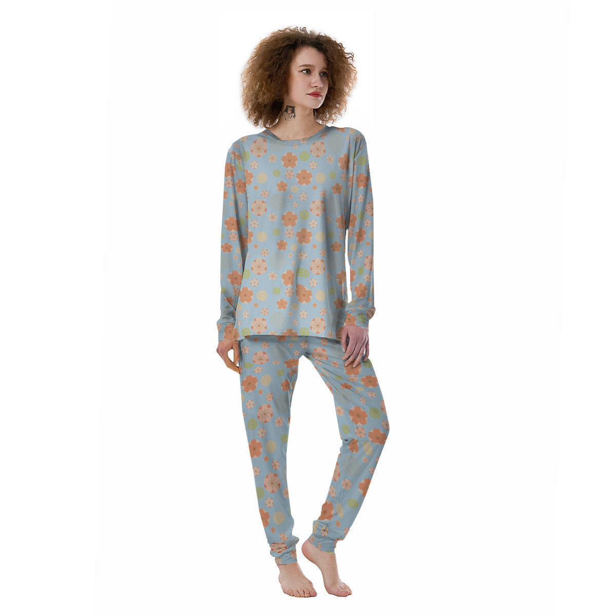 Kimono Cherry Blossom Print Pattern Women's Pajamas-grizzshop