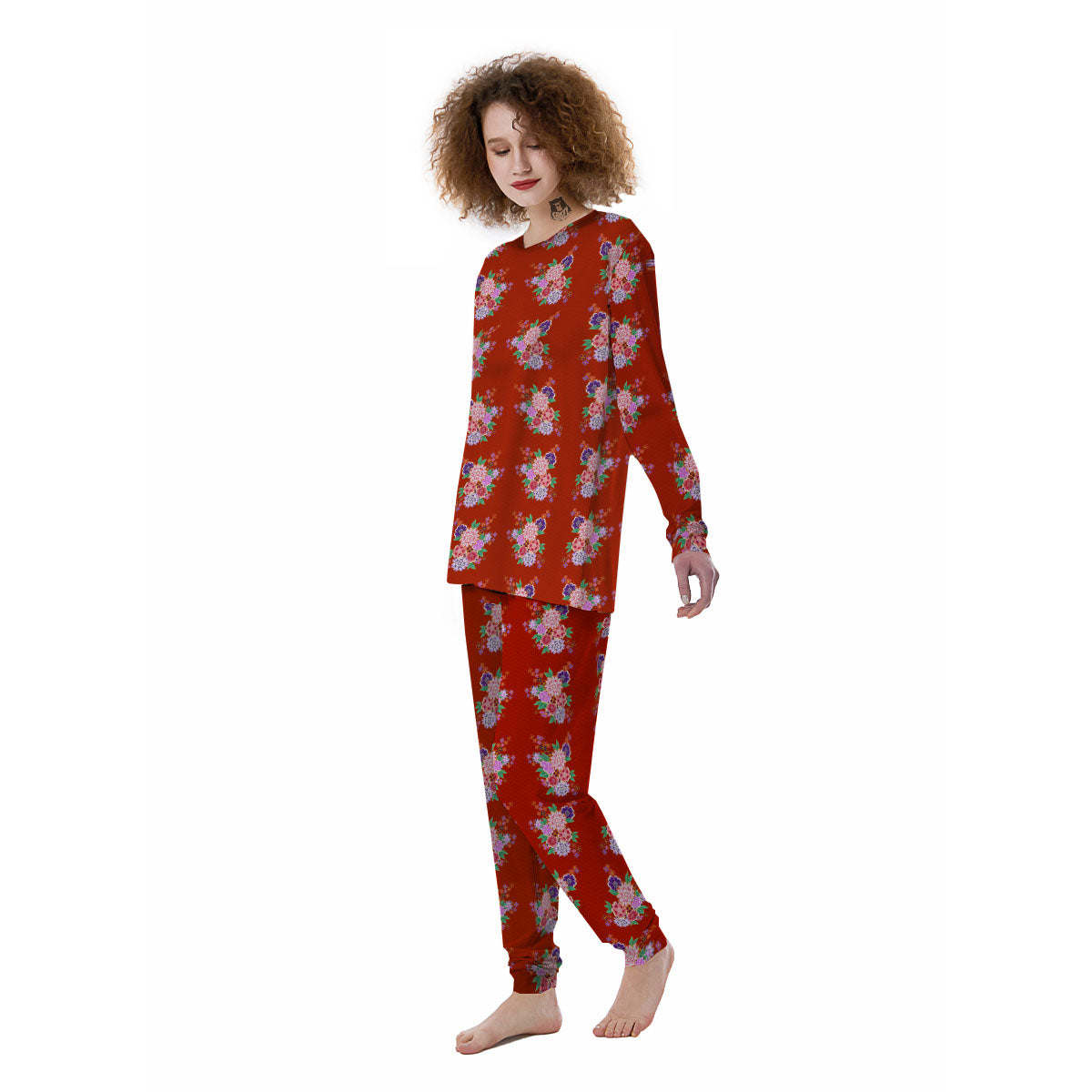 Kimono Floral Print Pattern Women's Pajamas-grizzshop