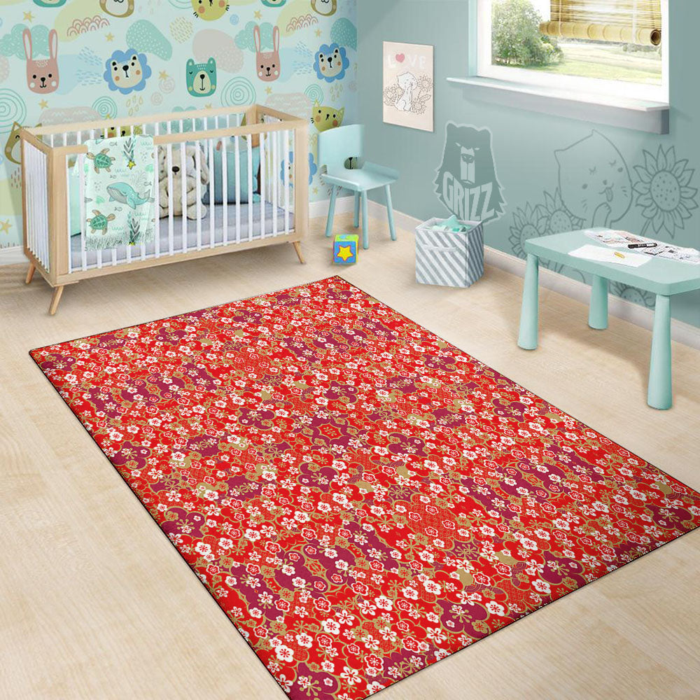 Kimono Flower Print Pattern Floor Mat-grizzshop